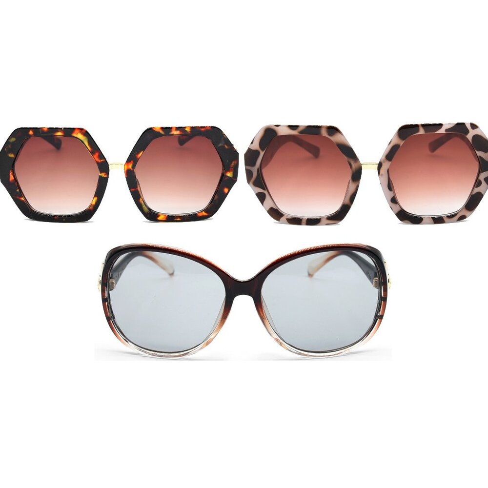 Chic Oversized and Geometric Sunglasses Bundle – Set of 3 Trendy Sunglasses